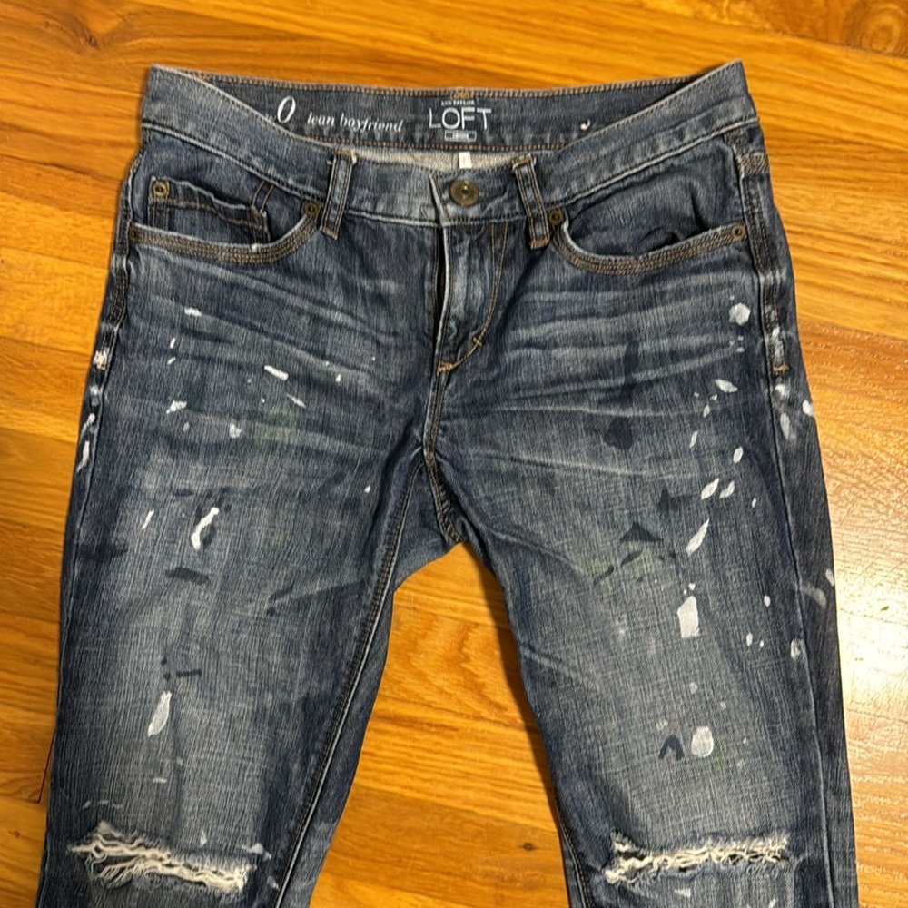 LOFT Lean Boyfriend Distressed Jeans (Size 0)